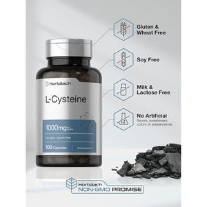 Horbäach L-Cysteine 1000Mg | 100 Powder Capsules | Non-Gmo, Gluten Free Supplement