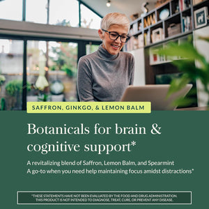 Gaia Herbs Nootropic Focus - Brain & Cognitive Support Supplement to Help Maintain Healthy Concentration* - with Saffron, Lemon Balm & Spearmint - 40 Liquid Phyto-Capsules (20 Servings)