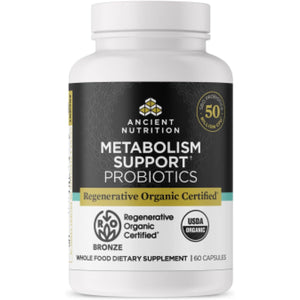 Ancient Nutrition Regenerative Organic Certified Probiotics for Metabolism Support, Healthy Digestion and Immune System Function Support, 50 Billion Cfus* per Serving, 60 Count