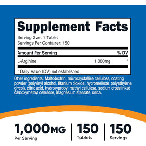 Nutricost L-Arginine 1000Mg, Amino Acid Tablets (150 Tablets)