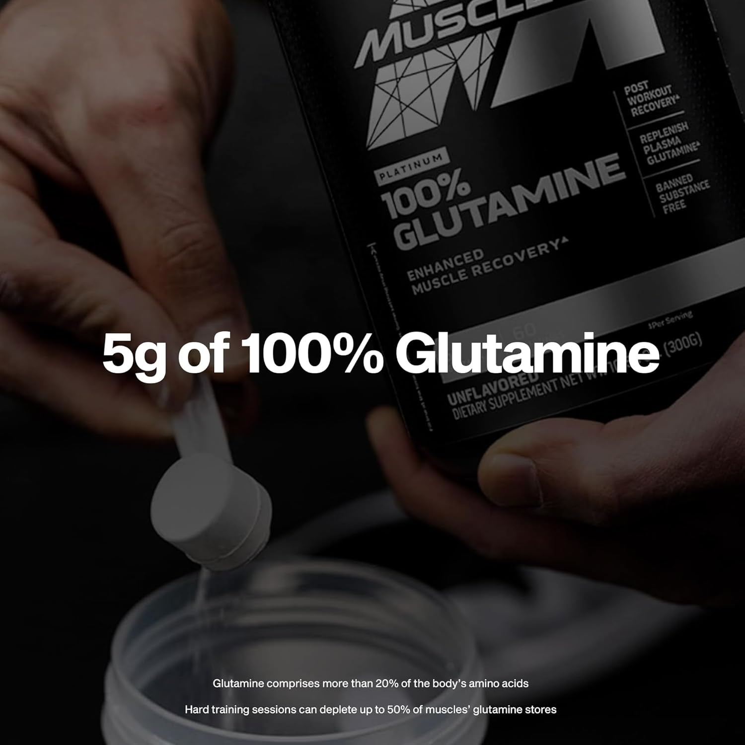 Muscletech Glutamine Powder | 100% Pure L Glutamine Powder | Post Workout Recovery Drink | L-Glutamine Powder for Men & Women | Muscle Recovery | Unflavored (60 Servings)