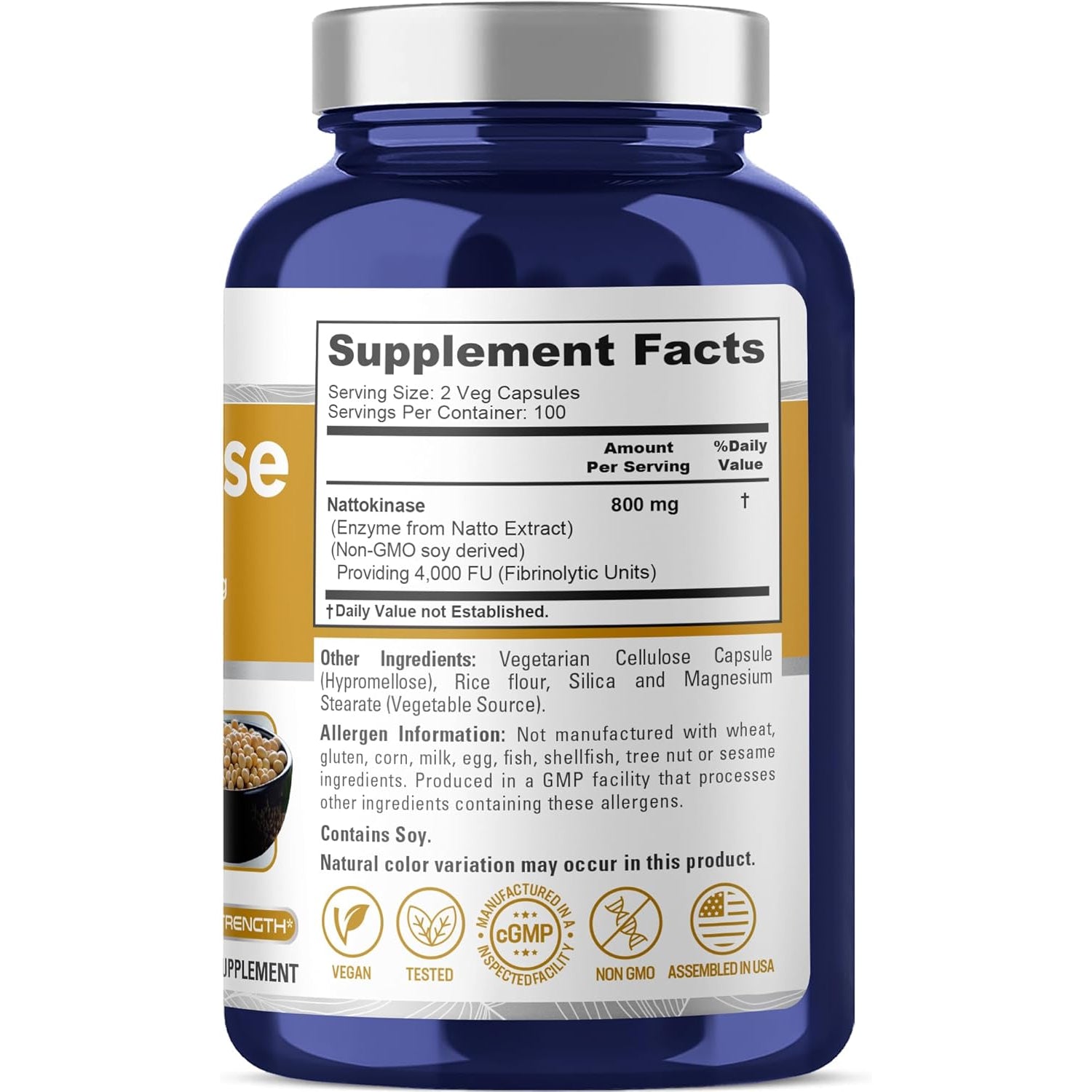 Nusapure Nattokinase 4000 FU 800Mg, 200 Veggie Capsules (Vegan, Non-Gmo)
