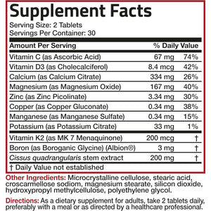 Bronson Bone Health & Strength Complex* High Potency Formula 200 MCG of Vitamin K2 as MK7, plus Calcium, Boron, Cissus Quadrangularis, Magnesium, Vitamin D3, and More - Non-Gmo, 60 Tablets
