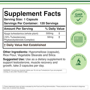 Turkesterone Supplement 500Mg, 120 Capsules (Ajuga Turkestanica Extract Std. to 10% Turkesterone) Similar to Ecdysterone for Men'S Health Support (Manufactured and Tested in the USA) by Double Wood