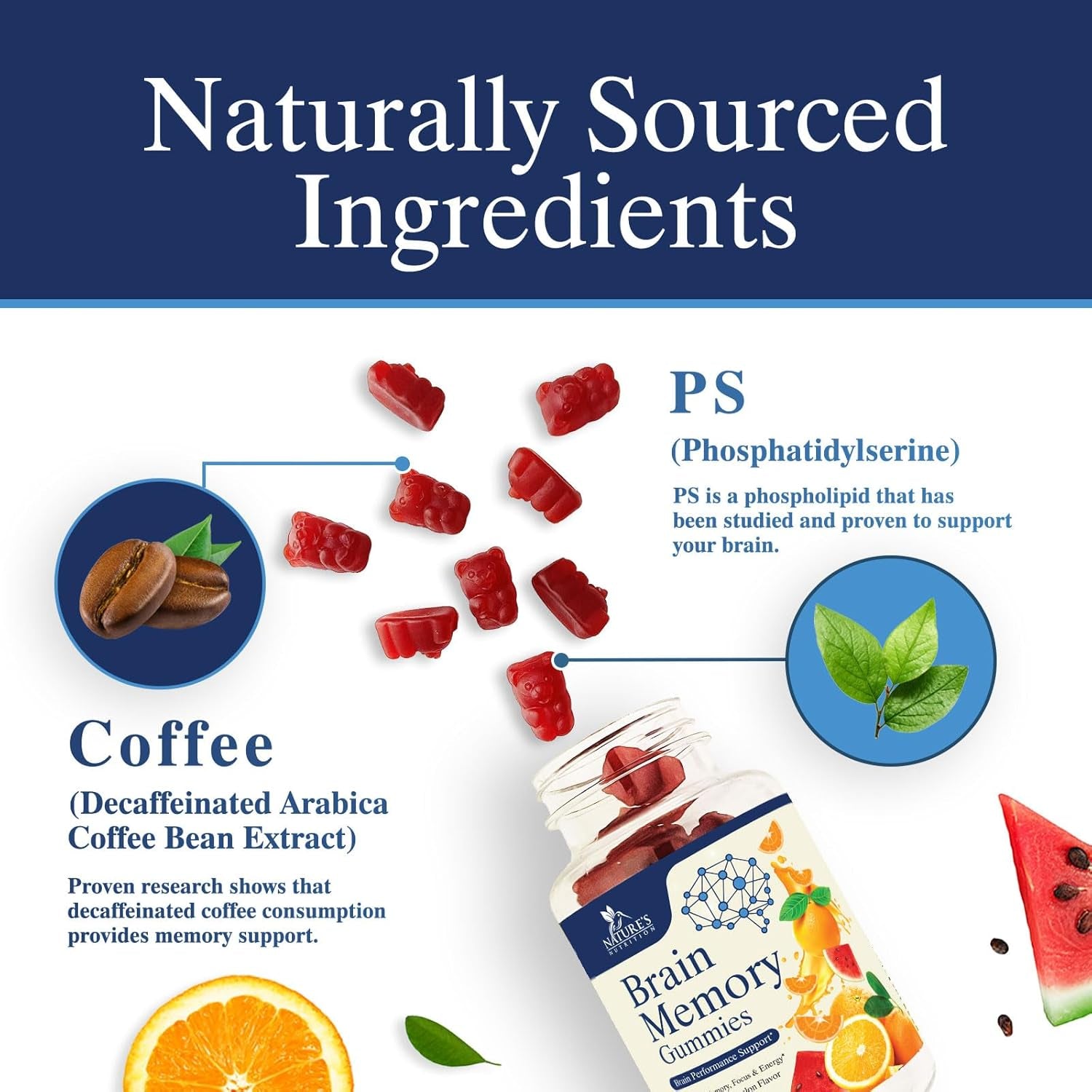 Brain Supplements Gummies - 3X Strength Brain Gummy Vitamin plus Nootropics for Memory, Focus, Concentration - Phosphatidylserine, B6, B12 & Nootropic, Clarity Support Supplement - 60 Gummies