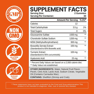 Glucosamine Chondroitin Gummies Sugar Free, Gummies Supplements for Adults Men & Women, 60 Count