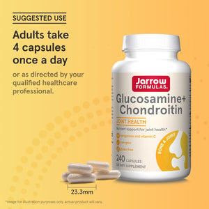 Jarrow Formulas Glucosamine + Chondroitin - 240 Capsules - Nutrient Support - Dietary Supplement for Joint Health - with Vitamin C & Manganese - 60 Servings