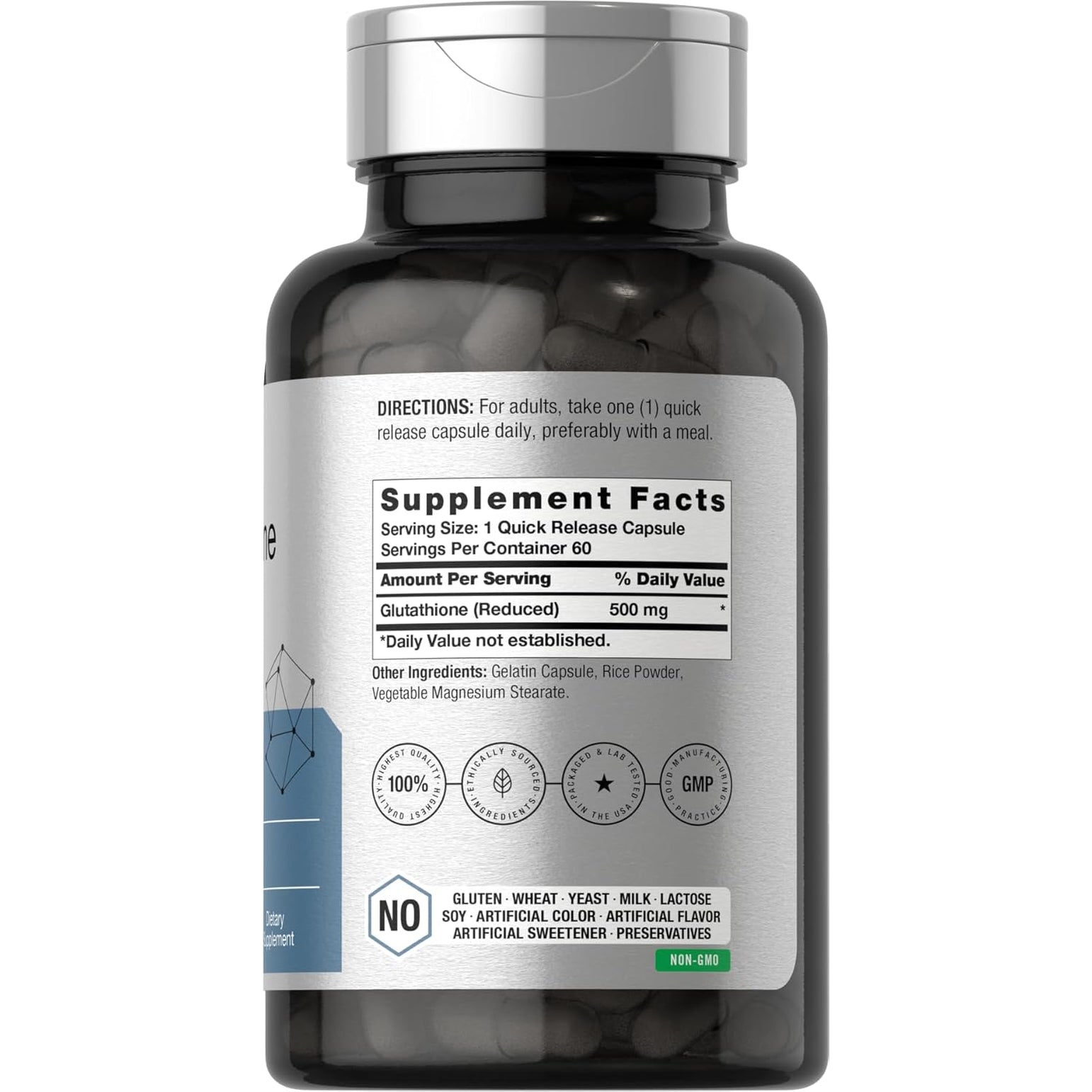 Horbäach Glutathione 500Mg | 60 Capsules | Reduced Form | Non-Gmo & Gluten Free Supplement