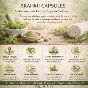 Organic Aura Brahmi Capsules -120 Count. Naturally Strengthens and Boosts Immunity and Memory. Whole Green Superfood. Non GMO - Gluten Free.
