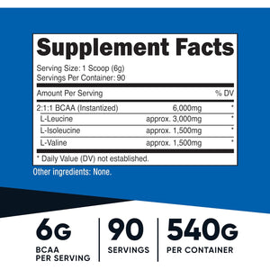 Nutricost BCAA Powder 2:1:1 (90 Servings, No Flavor Added) - Branched Chain Amino Acids