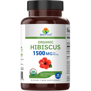 Brieofood Organic Hibiscus 1500Mg, 45 Servings, Vegetarian, Gluten Free, 90 Vegetarian Tablets