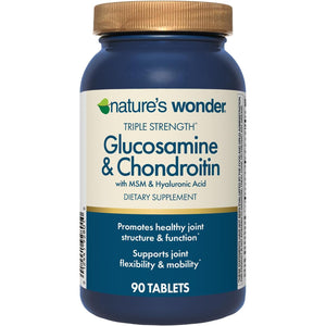 Nature'S Wonder Triple Strength Glucosamine Chondroitin with MSM and Hyaluronic Acid and Boswellia for Joint Health, Supports Joint Flexibility and Mobility, 45 Day Supply, 90 Tablets