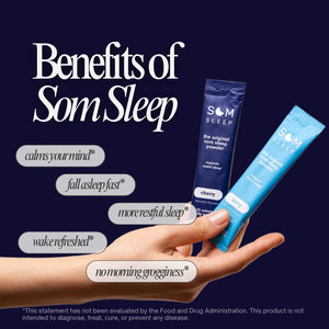 Som Sleep, Calm Sleep Nighttime Powder Drink Mix, Melatonin 3Mg, Magnesium, Vitamin B6, L-Theanine & GABA – Vegan, Zero Sugar – Berry, 10-Pack
