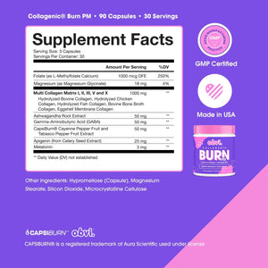 Obvi Collagenic Burn PM | Nighttime Collagen Peptides for Sleep & Recovery | 5 Types Collagen + Ashwagandha, GABA & Melatonin | Capsiburn Metabolic Support | 90 Capsules | Made in USA