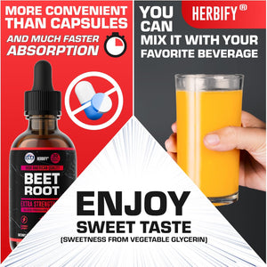 HERBIFY Beet Root Extract - Blood Pressure Supplement & Nitric Oxide Booster - Beetroot Supplement for Heart Health and Energy Booster for Men & Women (30 Days Supply) Made in USA 2 FL Oz
