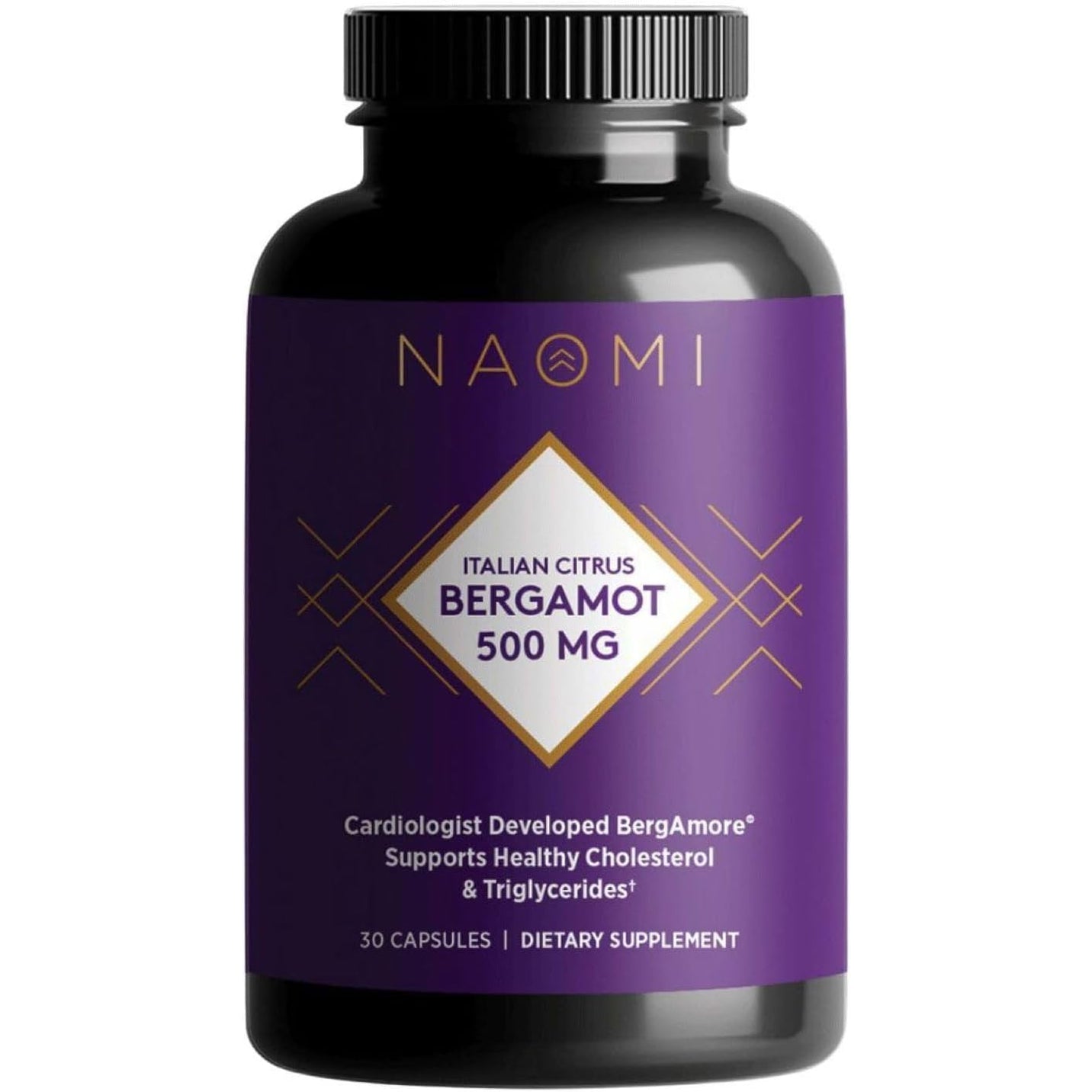 NAOMI Italian Citrus Bergamot 500Mg - Supports Healthy Cholesterol & Triglyceride Levels Already in Normal Range - Patented Bergamore® Extract, 7 Key Polyphenols, 1-Capsule Daily, 30-Day Supply