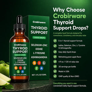 Thyroid Support Complex Liquid Drops for Women & Men - High Potency Iodine, Zinc, Selenium & Ashwagandha for Cortisol & Stress Relief - Natural Metabolism & Energy Booster - 4 Oz (120Ml)