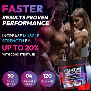 Creatine Gummies Monohydrate Complex, Pre-Workout for Men & Women, Creatine Gummy with L-Taurine, BCAA 2:1, B12/6 for Muscle Support, Enhance Strength, Energy Boost-120 Count