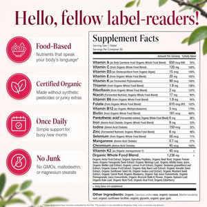 Mama Natural Organic Postnatal Vitamins for Women | One a Day Whole Food Postnatal Multivitamin for Breastfeeding & Postpartum Support | Non-Gmo with Iron, Iodine & Moringa | 30 Servings