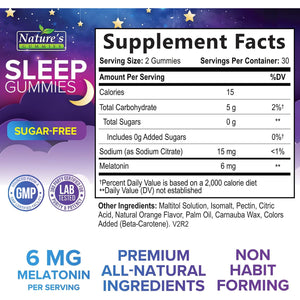 Sleep Gummies for Adults - Sugar Free Melatonin 6 MG per Serving Gummy Supplement - Natural Zero Sugar Sleeping Gummy for Adults & Kids, Orange Flavored, Extra Strength Sleep Support - 60 Gummies
