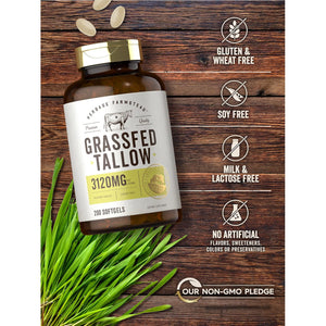Carlyle Grass Fed Beef Tallow 3120Mg | 200 Softgel Capsules | Pasture Raised Bovine Supplement | Non-Gmo, Gluten Free | by Herbage Farmstead