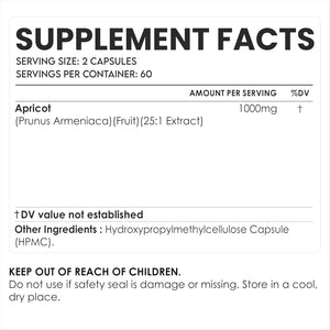 AMALTH Apricot Extract Supplement Capsules (25:1) 120 Capsules 500Mg per Capsule, 1000 Mg Servings (Pack of 1) (Herbal, Vegan, Non-Gmo and Gluten Free)