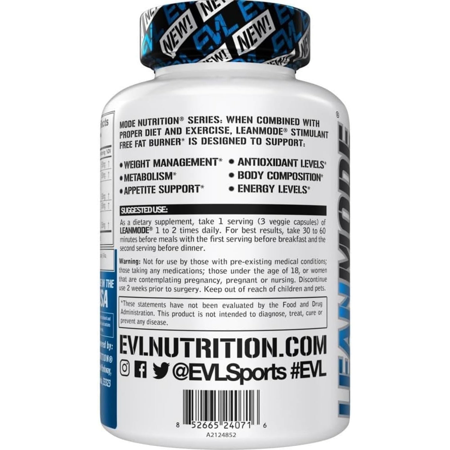 EVL Weight Loss Support Pills - Premium Multipurpose Appetite Metabolism and Fat Loss Support for Men and Women - Leanmode with Green Coffee Bean Extract CLA and Garcinia Cambogia - 50 Servings