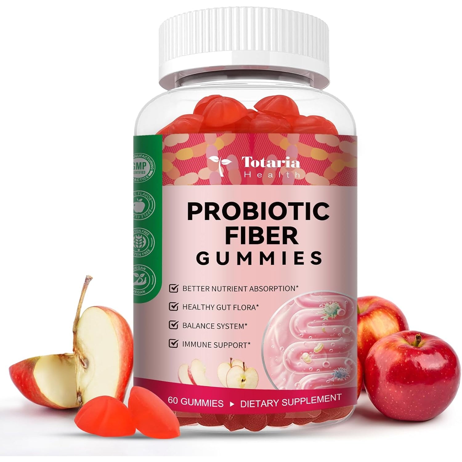 9-In-1 Probiotic Prebiotic Fiber Gummies for Adults & Teens 16G Fiber per Serving, Psyllium Husk Fiber Supplement with 5 Billion CFU Bacillus Coagulans, Inulin, ACV for Digestion & Gut - 60 Counts