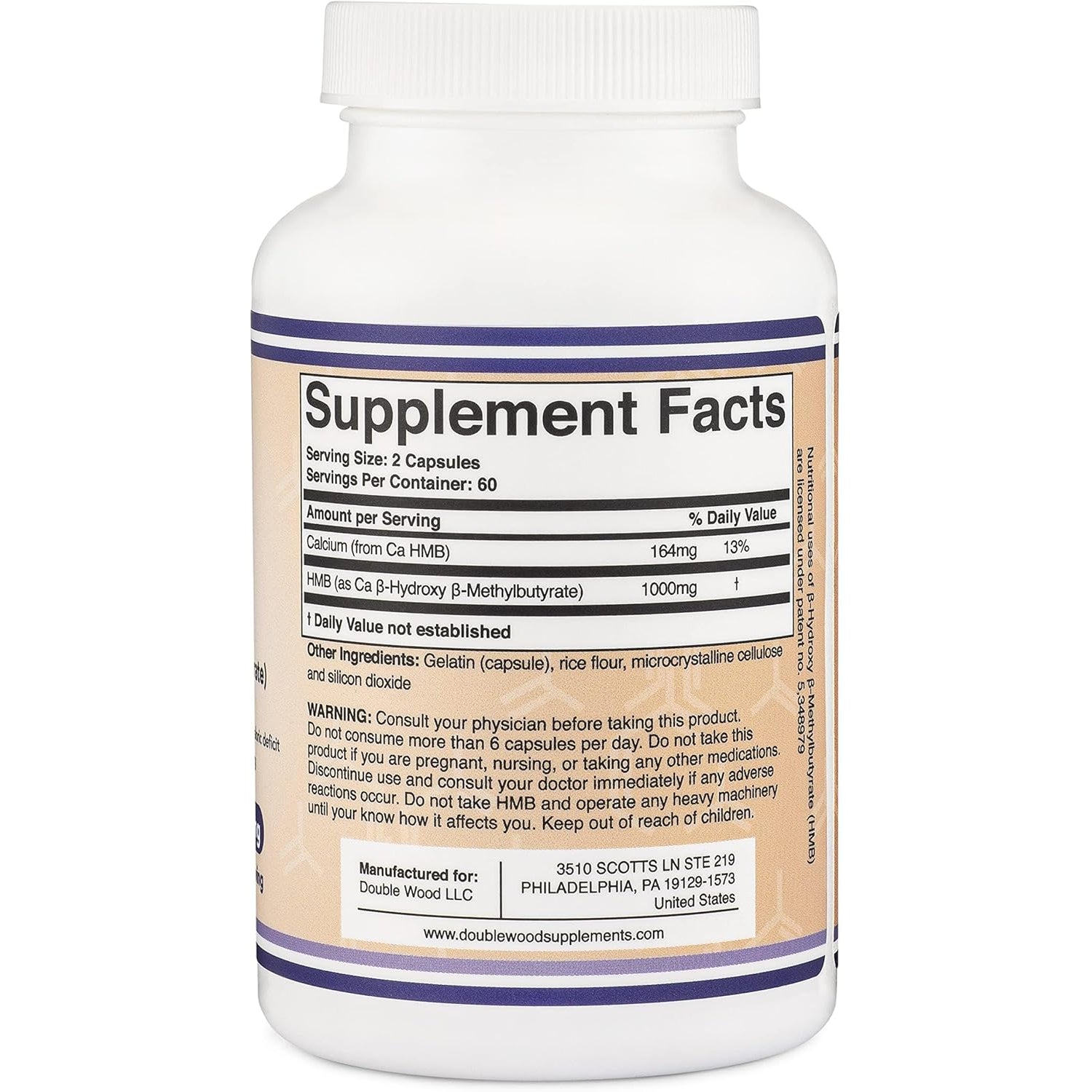 Double Wood Supplements HMB Supplement, Third Party Tested, Non-Gmo, Gluten Free, 120 Capsules, 1000Mg per Serving, 500Mg per Capsule