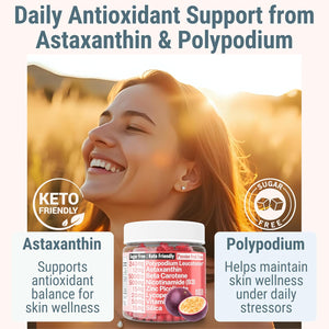 SHIZAM Astaxanthin Polypodium Leucotomos Zinc Picolinate Lycopene Vitamin E B3 Nicotinamide Silica Gummies