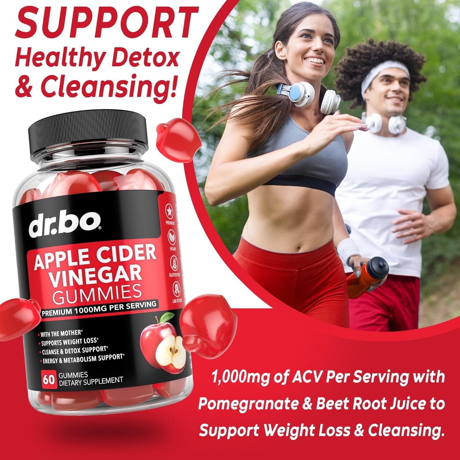 ACV Apple Cider Vinegar Gummies - Natural Support for Advanced Weight Loss, Detox, Cleansing, Digestion plus Gut Health - ACV Gummies Supplements with 1000MG Apple Cider Vinegar Gummy with the Mother