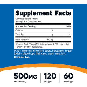 Nutricost Beta Sitosterol 120 Softgels, 500Mg - Non-Gmo, Gluten Free Supplement, 60 Servings