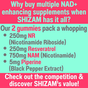 SHIZAM Nicotinamide Riboside NR NAM Resveratrol Gummies, 1000Mg NAD+ NAD + plus Nrf2 Activator Booster W Pure Niacinamide Vitamins B3 Capsules Pills Powder Supplements Alt NDA Regenerator 500Mg