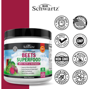 Beet Root Powder - Beets Superfood Supplement with Vitamin C plus Organic Antioxidant Rich Red Fruits and Vegetables - Boosts Stamina and Natural Energy Levels - 30 Servings - Packaging May Vary