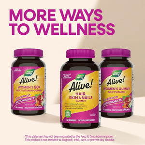 Nature'S Way Alive! Hair, Skin & Nails Gummies with Collagen and Biotin, Advanced Beauty Formula Supplement with Antioxidant Vitamins C & E*, Strawberry Flavored, 60 Gummies