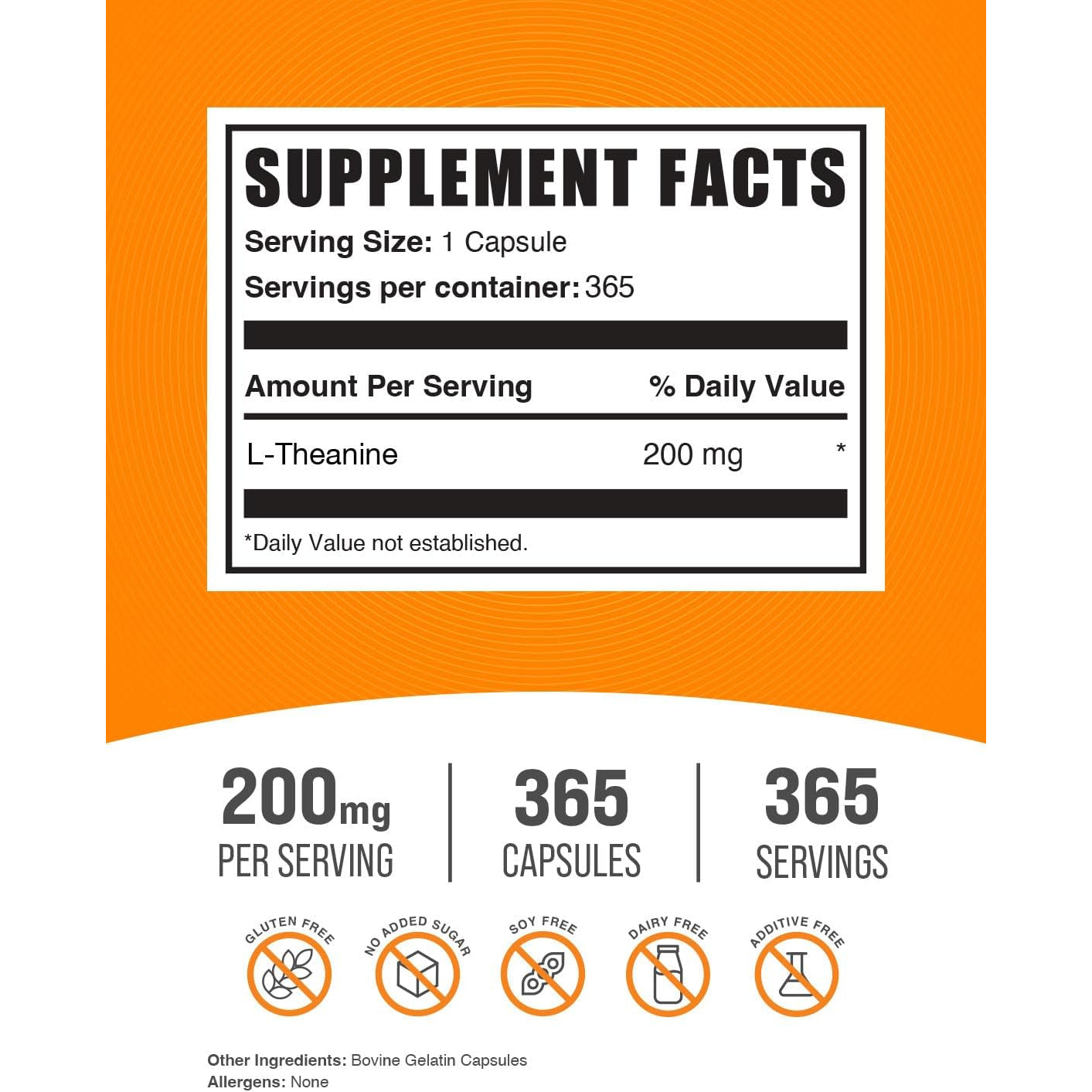 Bulksupplements.Com L-Theanine Capsules - L-Theanine Supplement, L-Theanine 200Mg, Theanine Pills - Amino Amino Supplement, Gluten Free - 1 Theanine Capsule per Serving, 365 Capsules