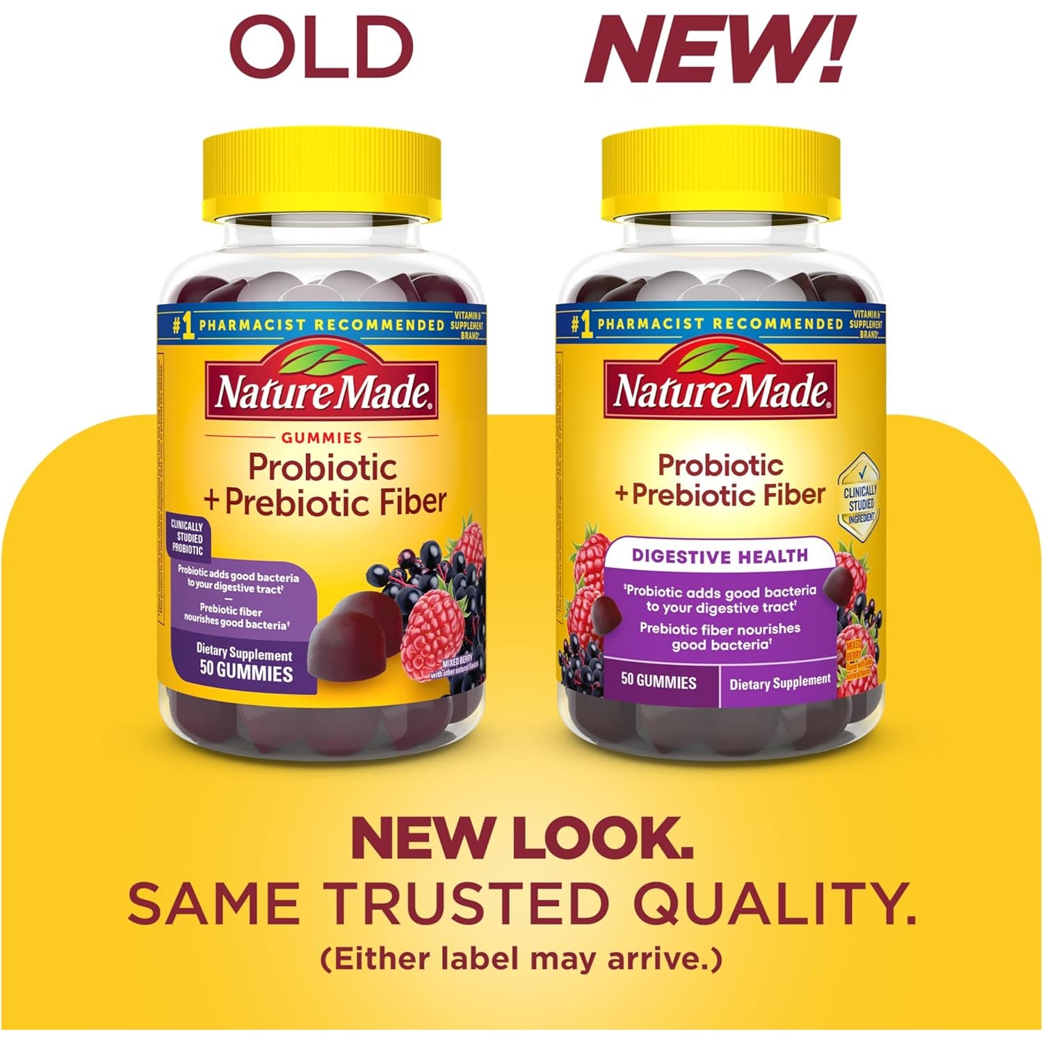 Nature Made Probiotic + Prebiotic Fiber Gummies for Daily Gut Health, Fiber Supplement with Probiotics for Digestive Health Support, 50 Gummies, 25 Day Supply