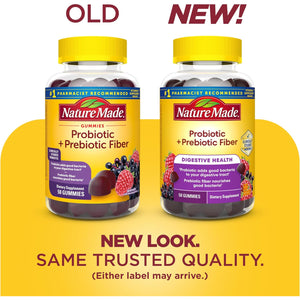 Nature Made Probiotic + Prebiotic Fiber Gummies for Daily Gut Health, Fiber Supplement with Probiotics for Digestive Health Support, 50 Gummies, 25 Day Supply
