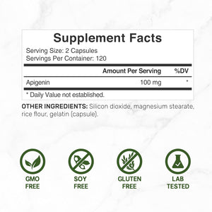 Apigenin, 100Mg per Serving, 240 Capsules – Raw Plant Extract from Chamomile Flower – Active Bioflavonoids & Antioxidants – Sleep & Relaxation Supplement – Non-Gmo