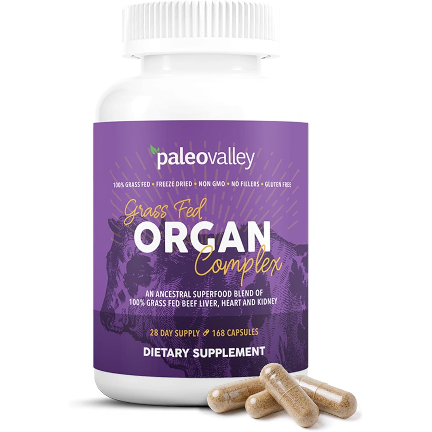 Paleovalley Grass Fed Beef Organ Complex - Freeze-Dried Beef Liver, Heart, and Kidney Blend, 1 Bottle