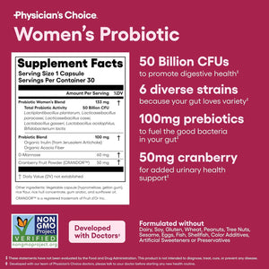 Physician'S CHOICE Probiotics for Women - PH Balance, Digestive, UT, & Feminine Health - 50 Billion CFU - 6 Unique Strains for Her - Organic Prebiotics, Cranberry Extract+ - Women Probiotic - 30 CT