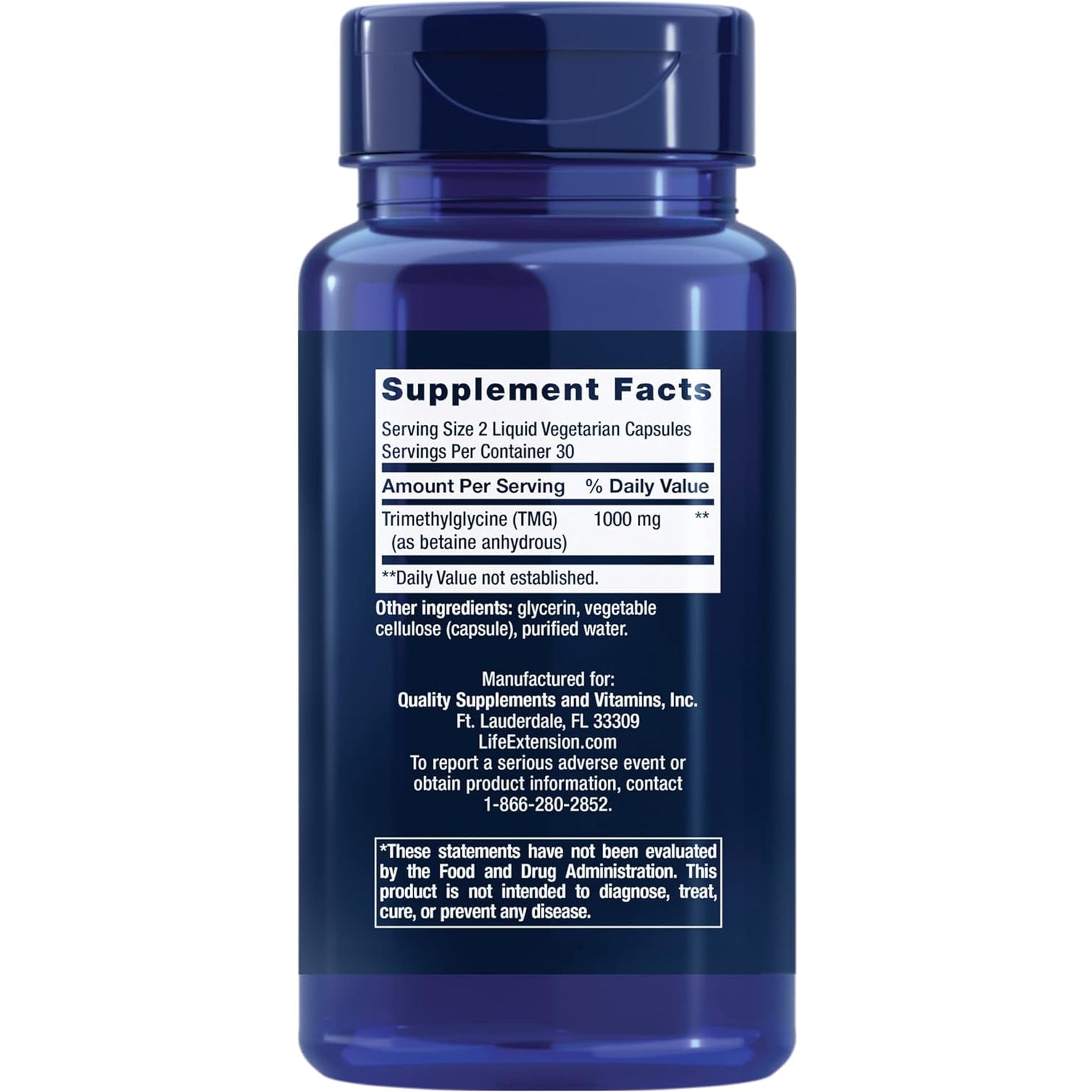 Life Extension TMG, Trimethylglycine, Encourages Healthy Homocysteine Levels, Non-Gmo, Gluten-Free, Vegetarian, 60 Capsules