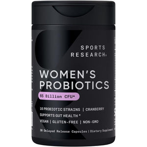 Sports Research Women'S Probiotics with Prebiotics, 65 Billion CFU - Vegan Capsules for Gut Health & Digestive Support, Probiotics for Women with Cranberry - Non-Gmo Verified & Gluten Free - 30 Count