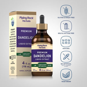 Piping Rock Dandelion Root Extract Liquid Drops | 4 Fl Oz | Premium Tincture Herbal Supplement | Alcohol Free | Vegetarian, Non-Gmo, Gluten Free