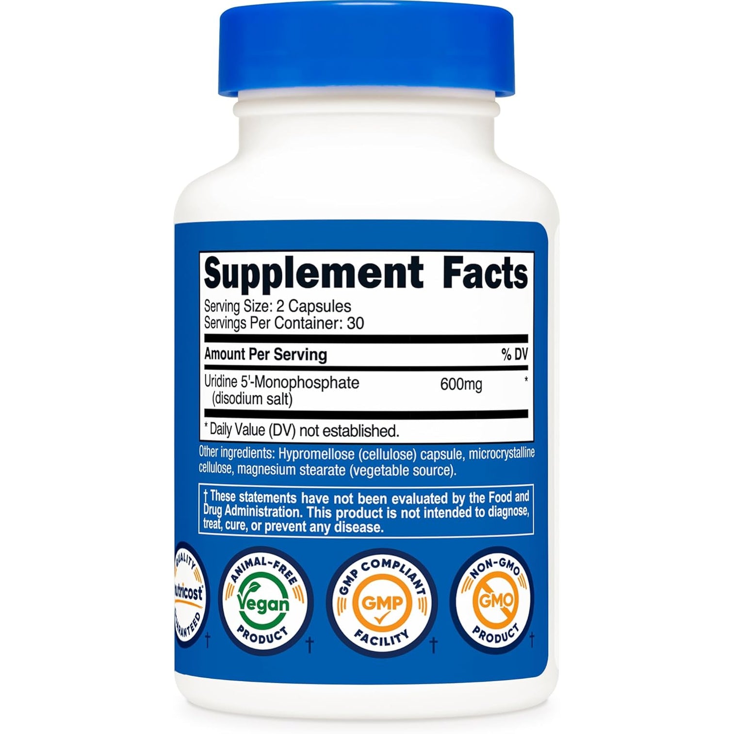 Nutricost Uridine Monophosphate (UMP) 60 Capsules, 600 Mg per Serving - Vegan, 30 Servings
