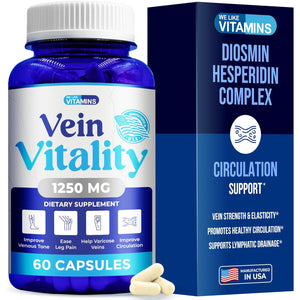 We like Vitamins Vein Vitality 1250Mg Diosmin Hesperidin Complex for Varicose Veins Treatment, Horse Chestnut, Butchers Broom, Bioflavonoids - Supports Blood Circulation for Leg Veins- 60 Capsules