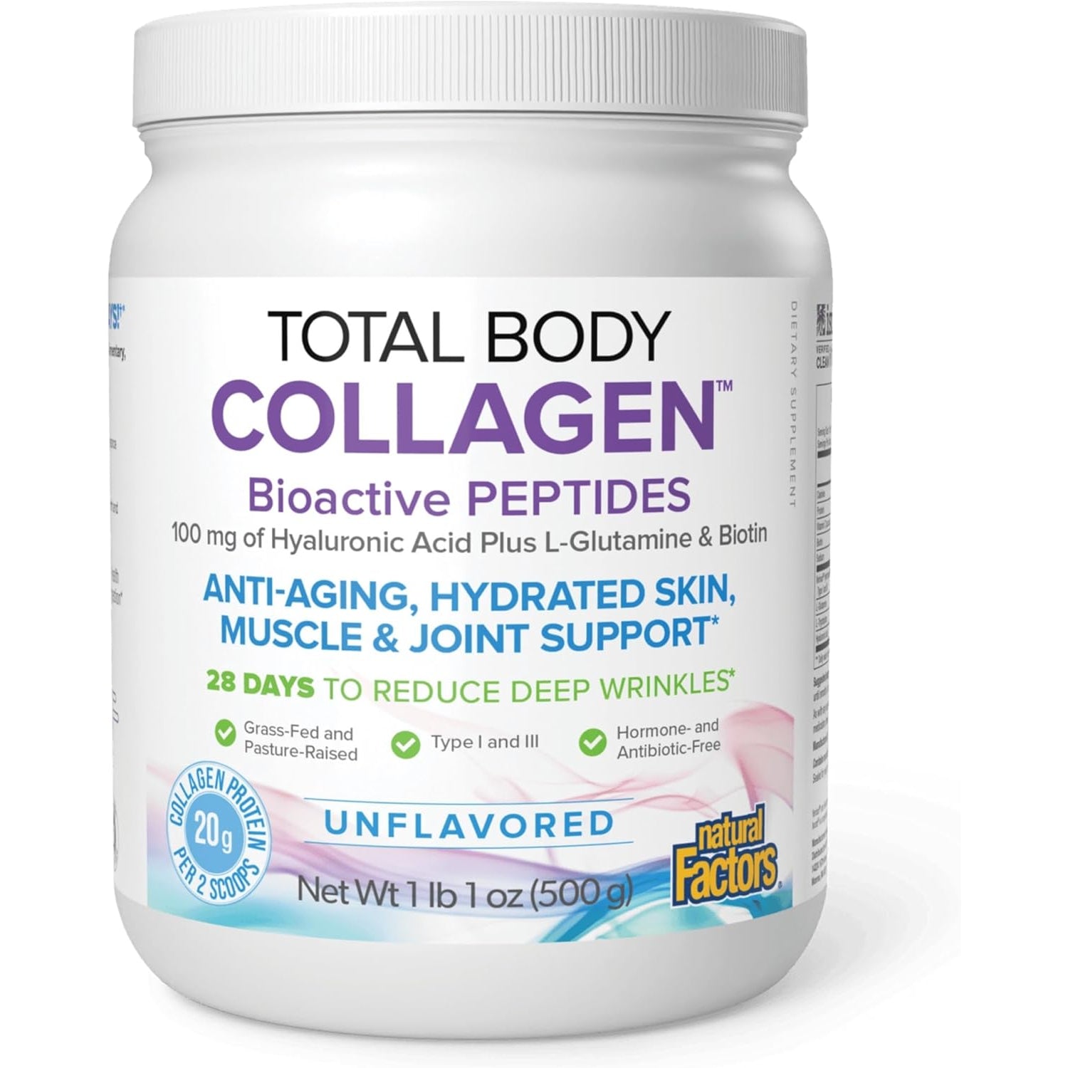 Natural Factors Total Body Collagen - Bioactive Collagen Supplement for Hair & Nail Growth Support - Healthy Skin Supplement with Protein, Vitamin C & More - Unflavored, 500 G (38 Servings)