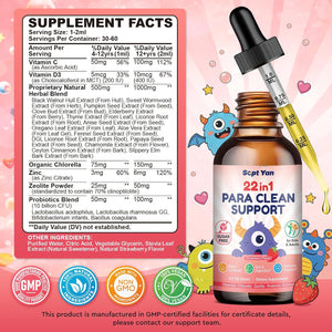 22 in 1 Parasite Cleanse for Humans & Kids, Herbal Gut Cleanse Liquid Drops with Wormwood, Black Walnut, Clove, Chlorella, Oregano, Digestive Health Support - Strawberry Flavor, 2 Fl Oz