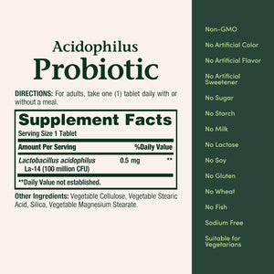 Nature'S Bounty Lactobacillus Acidophilus Probiotic Supplement - Daily Probiotic for Women/Men Digestive Health, 100 Million Organisms, Vegetarian, 1 Serving per Day, 120 Tablets
