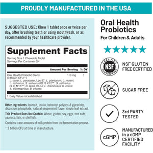 Naturewise Oral Probiotics for Mouth Bad Breath - Chewable Sugar-Free Mint - Lactobacillus Reuteri Chewable - Oral Probiotics for Kids & Adults - Non-Gmo USA Manufactured - 60 Count[60-Day Supply]